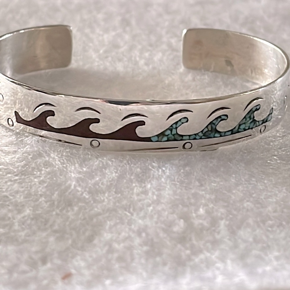 Turquoise & Coral Sterling Cuff